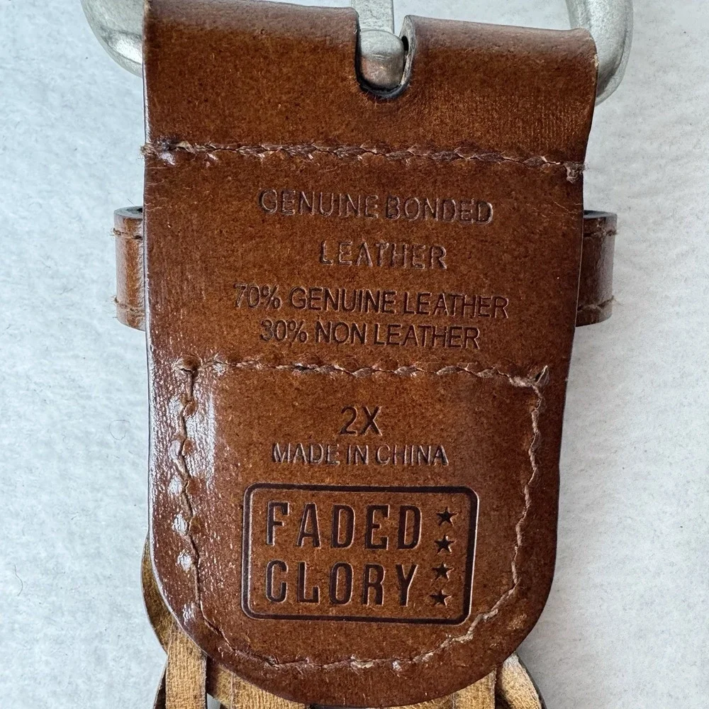 Vintage Faded Glory Woven Leather Belt 2X Silver Tine Buckle Brown Bohemian Y2K